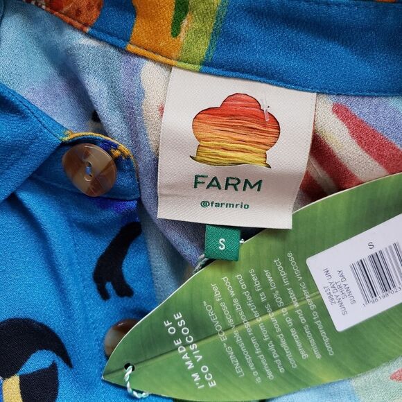 Farm Rio Sunny Day Unisex Tropical Shirt Button Front Short Sleeves Collar Small - Picture 12 of 16